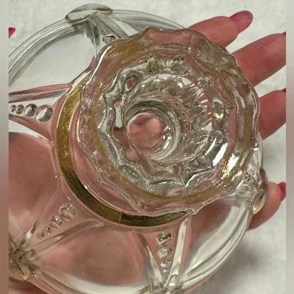 MCM Gold Trim Candleholder Candlestick Glass Beaded - Picture 8 of 9